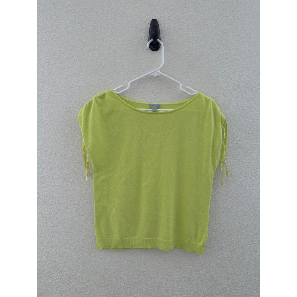 Jigsaw London Lime Green Linen Blend Knit Short Sleeve Ruched Shoulder Top Small